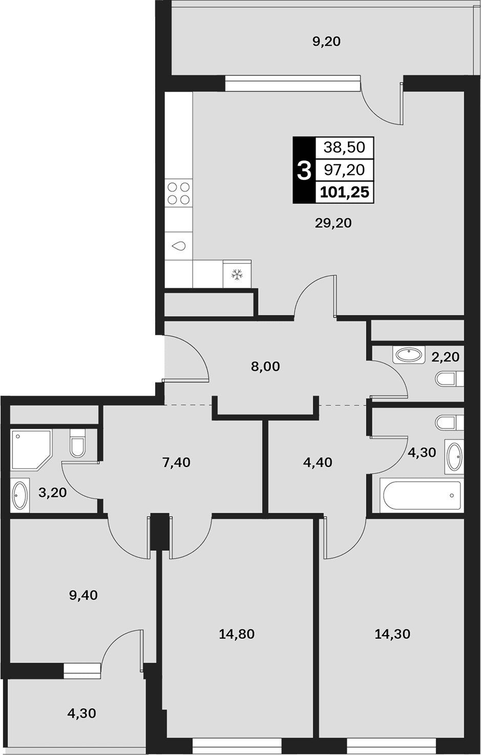 Продается 3-комн. квартира, 97.2 м²