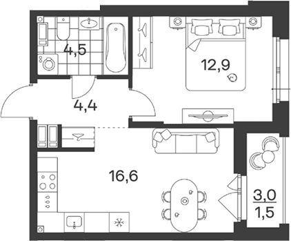 Продается 2-комн. квартира, 38.4 м²