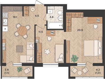 Продается 2-комн. квартира, 59.8 м²