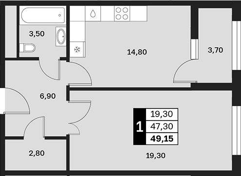 Продается 1-комн. квартира, 47.3 м²