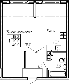 Продается 1-комн. квартира, 40.9 м²