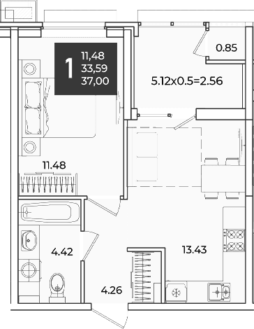 Продается 1-комн. квартира, 33.59 м²