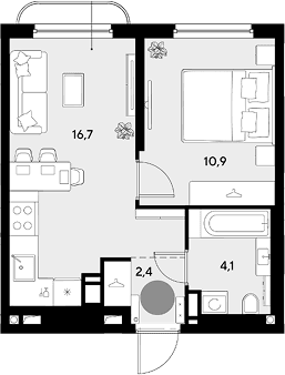 Продается 1-комн. квартира, 34.1 м²