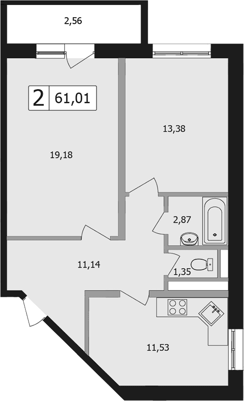 Продается 2-комн. квартира, 59.3 м²
