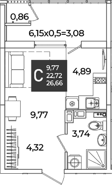 Продается 1-комн. квартира, 22.72 м²