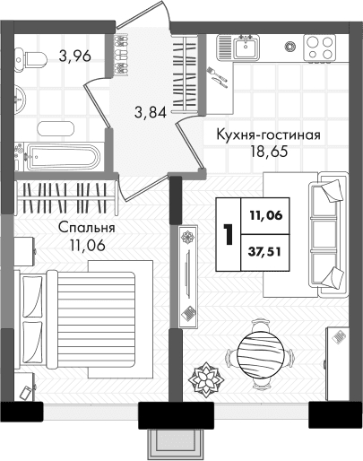 Продается 2-комн. квартира, 37.51 м²