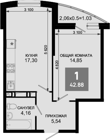 Продается 2-комн. квартира, 41.85 м²