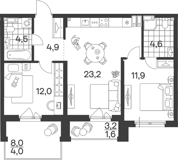 Продается 3-комн. квартира, 61.1 м²