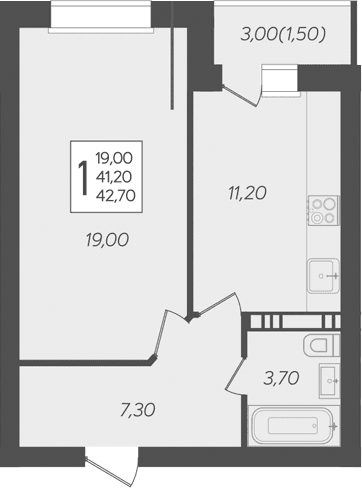Продается 1-комн. квартира, 41.2 м²