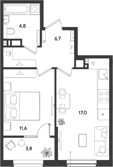 Продается 1-комн. квартира, 40.1 м²