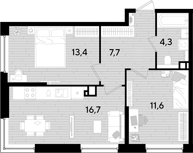 Продается 2-комн. квартира, 53.7 м²