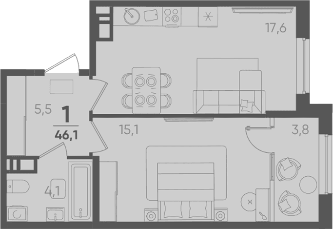 Продается 1-комн. квартира, 42.3 м²