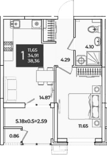 Продается 1-комн. квартира, 34.91 м²