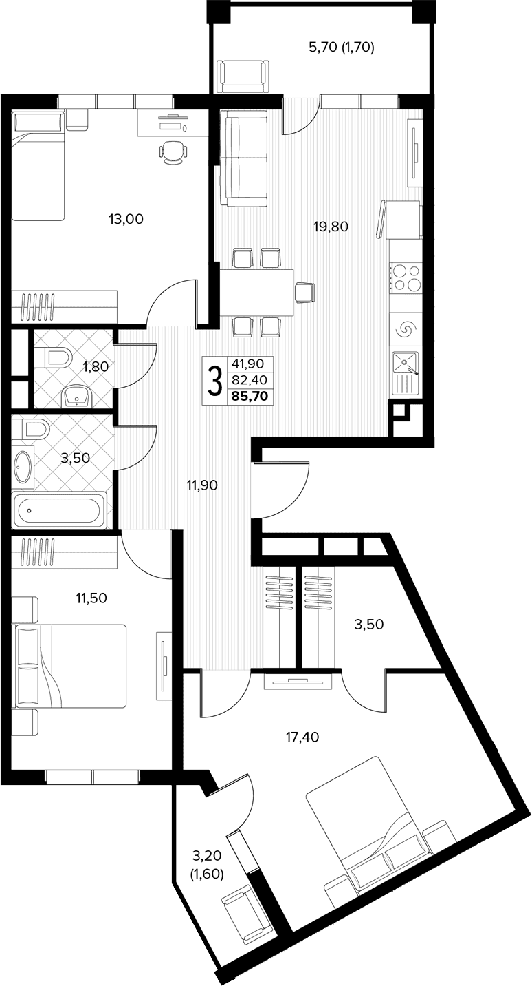 Продается 3-комн. квартира, 82.4 м²