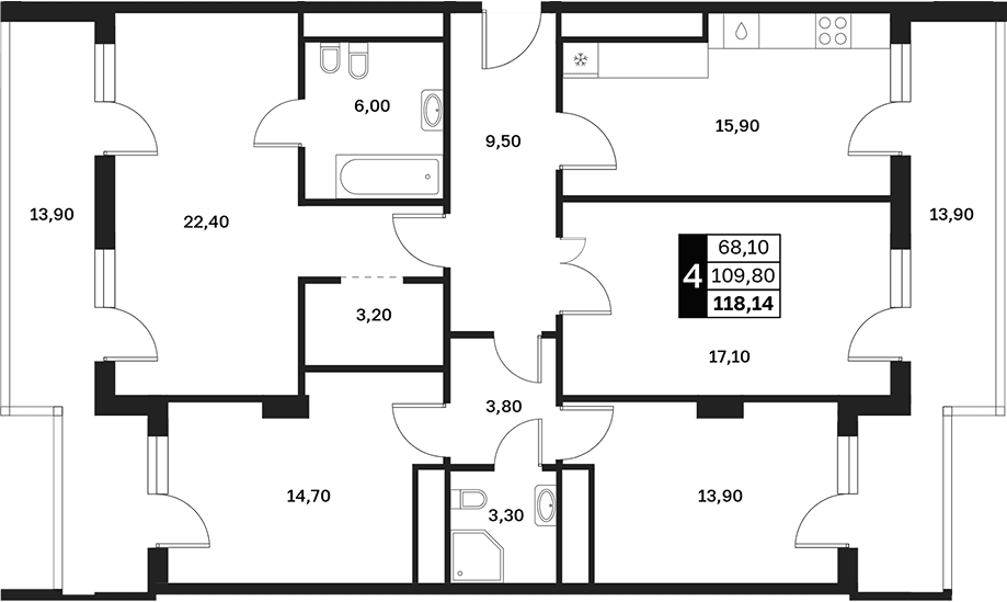 Продается 4-комн. квартира, 109.8 м²