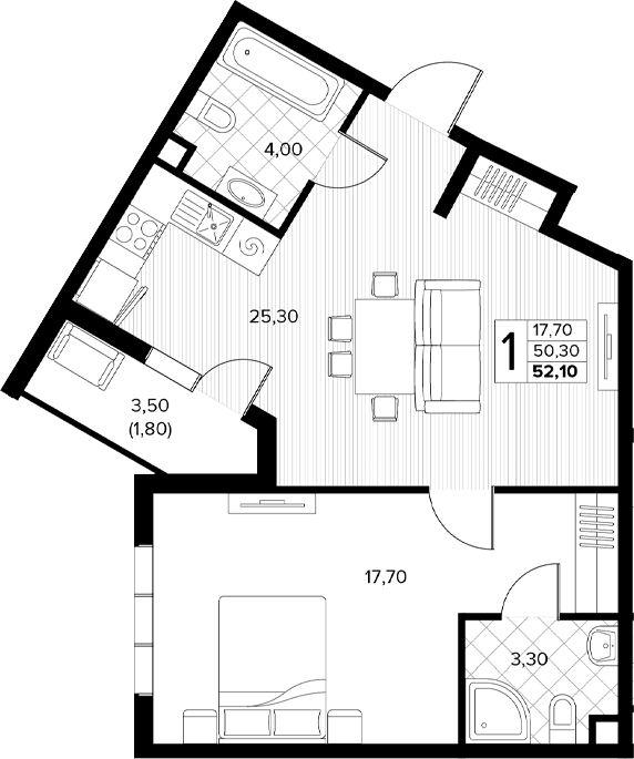 Продается 1-комн. квартира, 50.3 м²