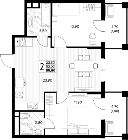 Продается 2-комн. квартира, 53 м²