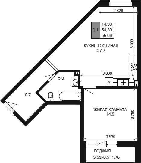 Продается 2-комн. квартира, 54.32 м²
