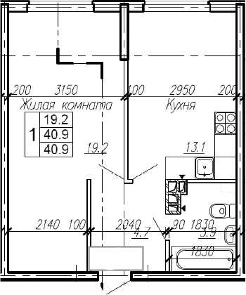 Продается 1-комн. квартира, 40.9 м²