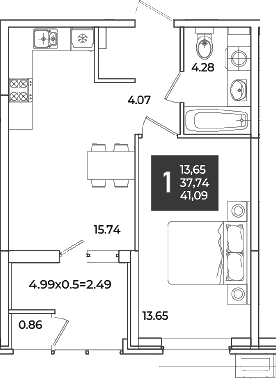 Продается 1-комн. квартира, 37.74 м²