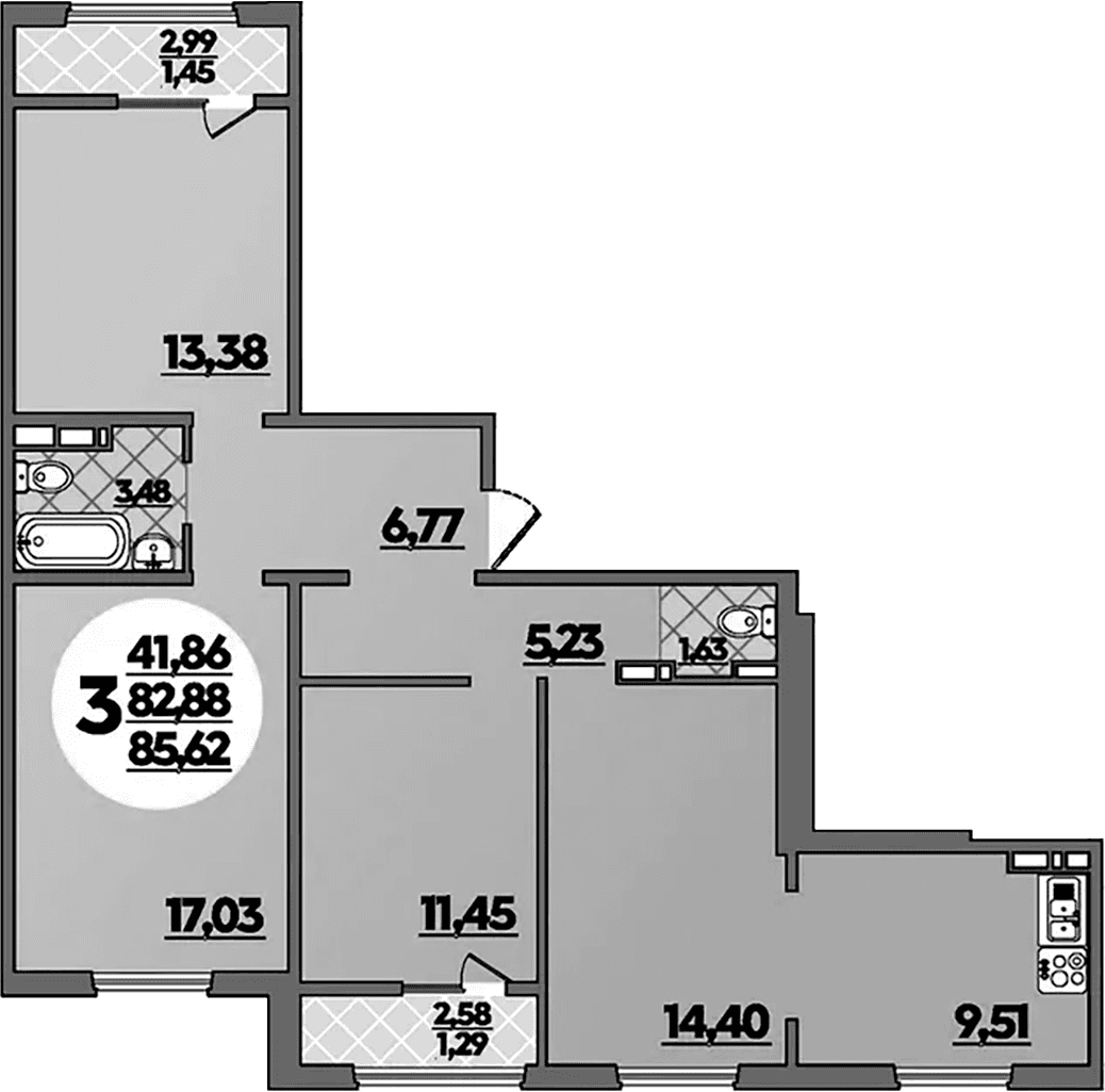 Продается 3-комн. квартира, 82.88 м²