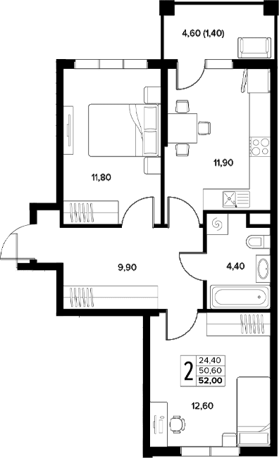 Продается 2-комн. квартира, 50.6 м²