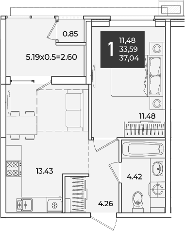 Продается 1-комн. квартира, 33.59 м²