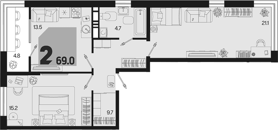 Продается 2-комн. квартира, 64.2 м²