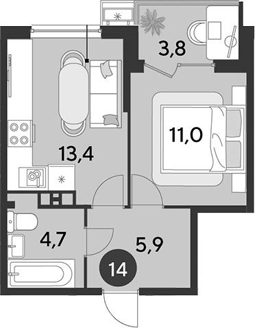 Продается 2-комн. квартира, 35 м²