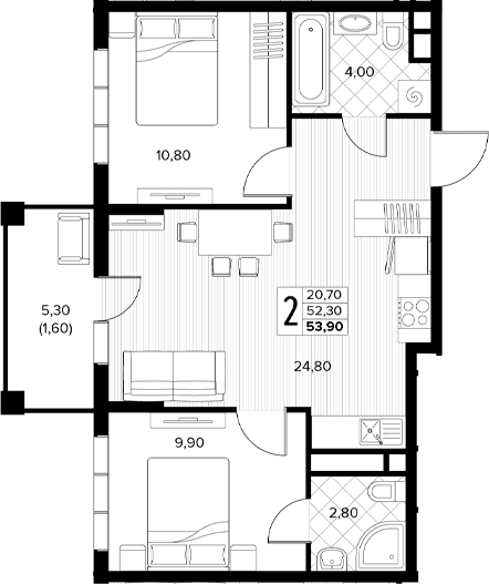 Продается 2-комн. квартира, 52.3 м²