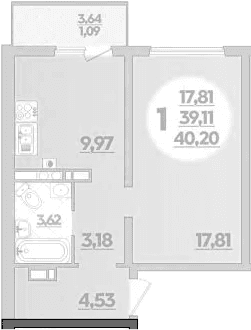 Продается 1-комн. квартира, 39.11 м²