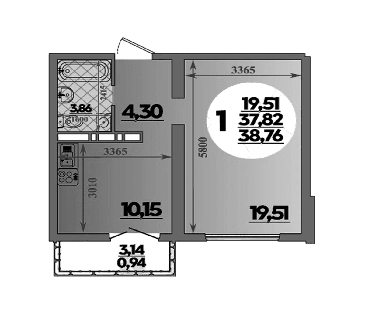 Продается 1-комн. квартира, 37.82 м²