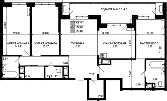 Продается 4-комн. квартира, 110.81 м²