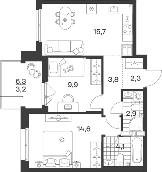 Продается 3-комн. квартира, 53.3 м²