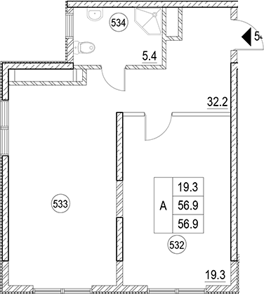 Продается 1-комн. квартира, 56.9 м²