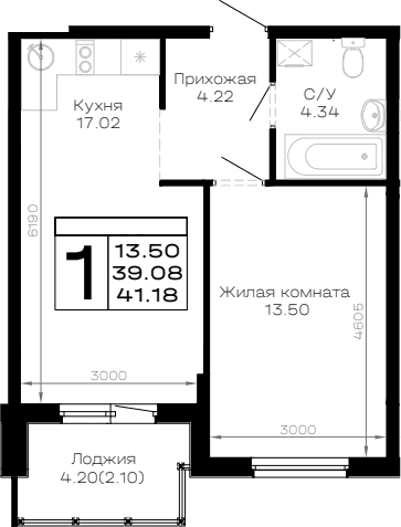 Продается 1-комн. квартира, 39.08 м²