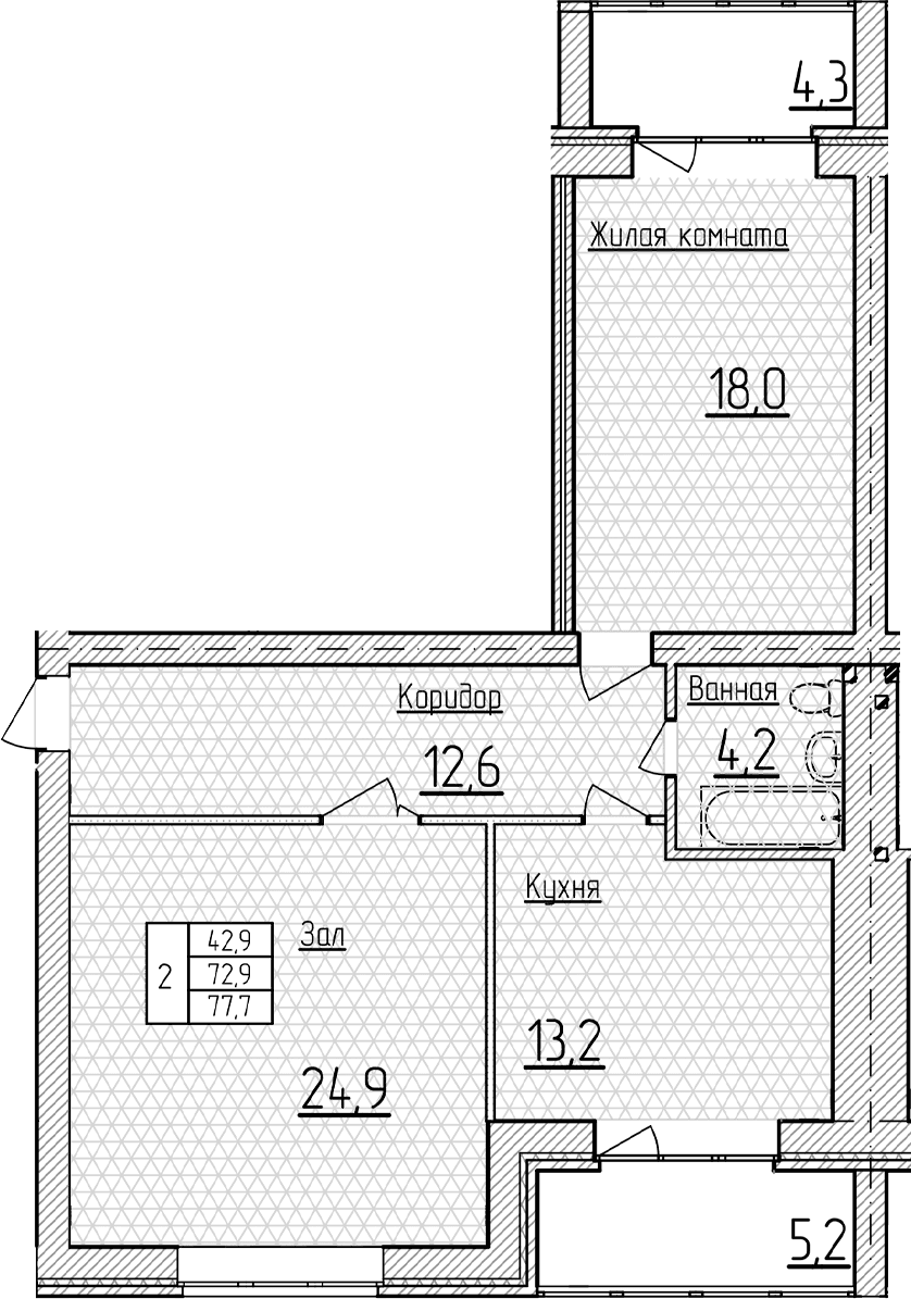 Продается 2-комн. квартира, 72.95 м²