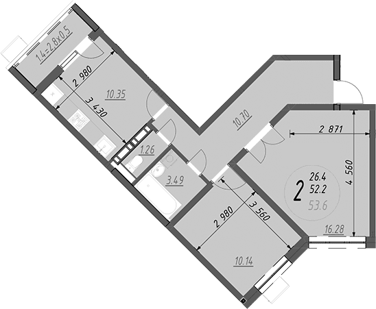 Продается 2-комн. квартира, 52.2 м²