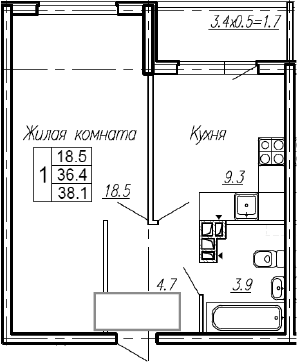 Продается 1-комн. квартира, 36.4 м²