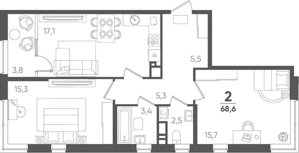 Продается 2-комн. квартира, 64.8 м²