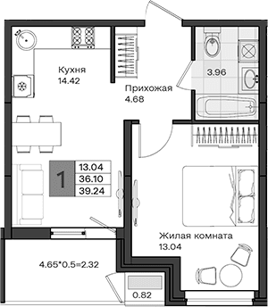 Продается 1-комн. квартира, 36.1 м²