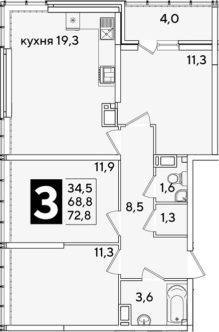 Продается 4-комн. квартира, 68.8 м²