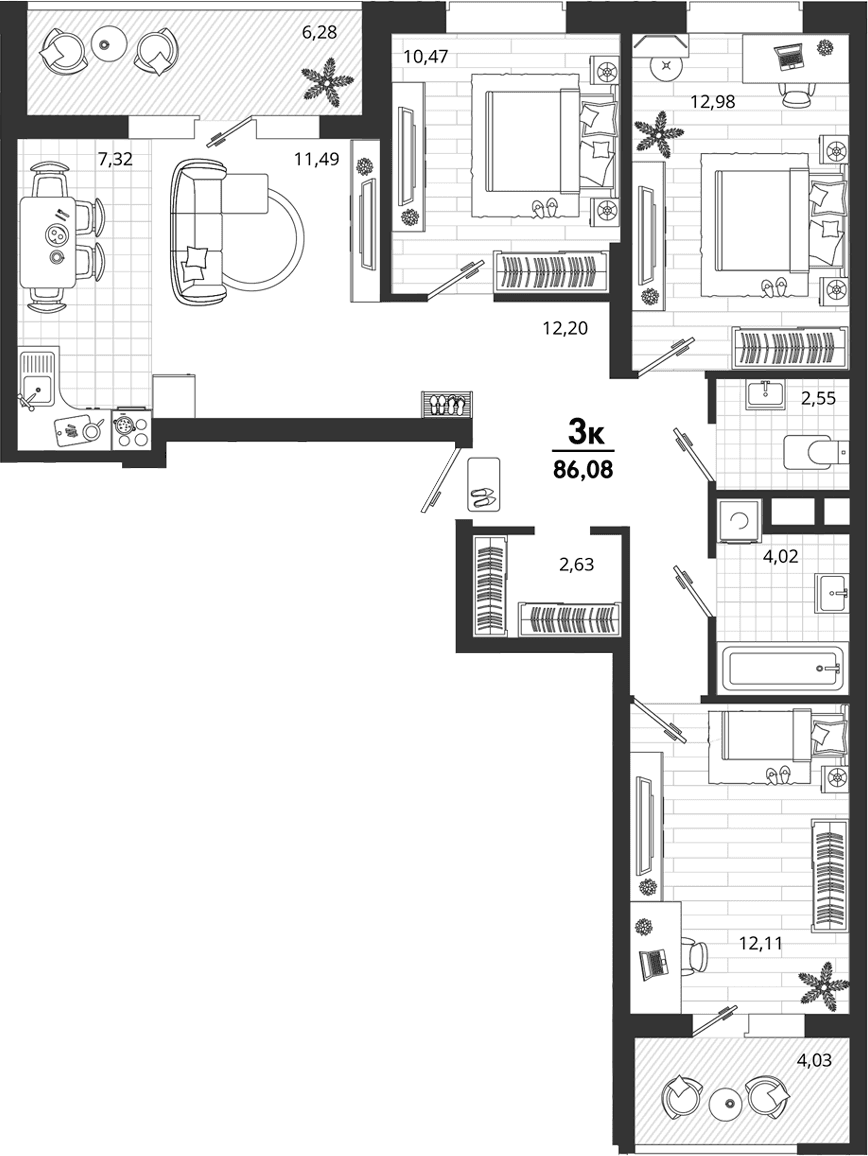 Продается 3-комн. квартира, 75.77 м²