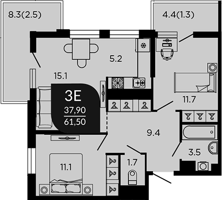 Продается 3-комн. квартира, 59.48 м²