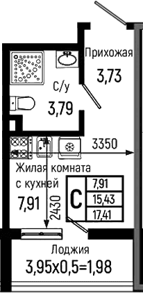 Продается 1-комн. квартира, 15.43 м²