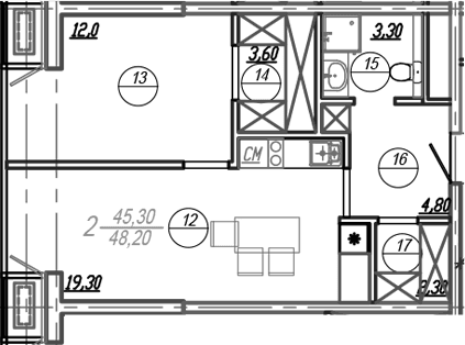 Продается 2-комн. квартира, 46.8 м²