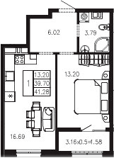 Продается 1-комн. квартира, 39.72 м²