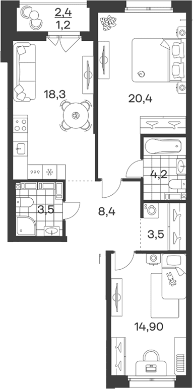 Продается 3-комн. квартира, 73.2 м²
