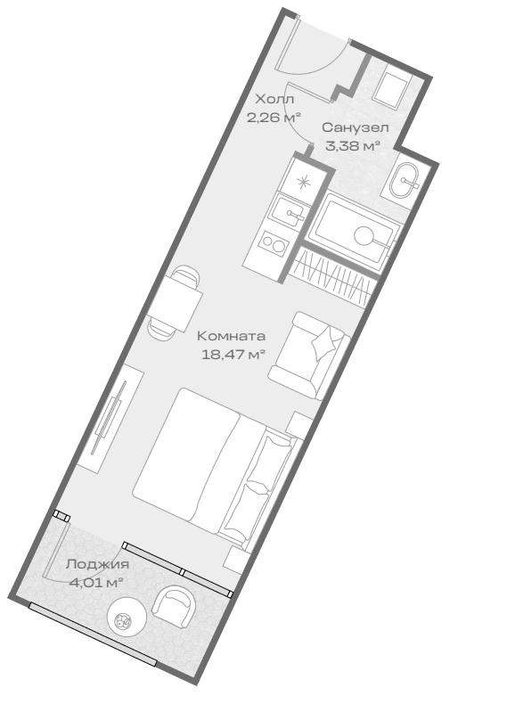 Продается 1-комн. квартира, 24.09 м²