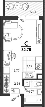 Продается 1-комн. квартира, 27.55 м²